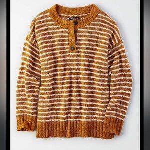 AmericanEagleChenilleRibbedKnitSweaterStripedMustardYellowWhiteXL